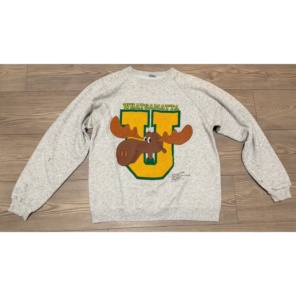 Stanley DeSantis Bullwinkle VTG 80s Whatsamatta Large Sweater Cartoon